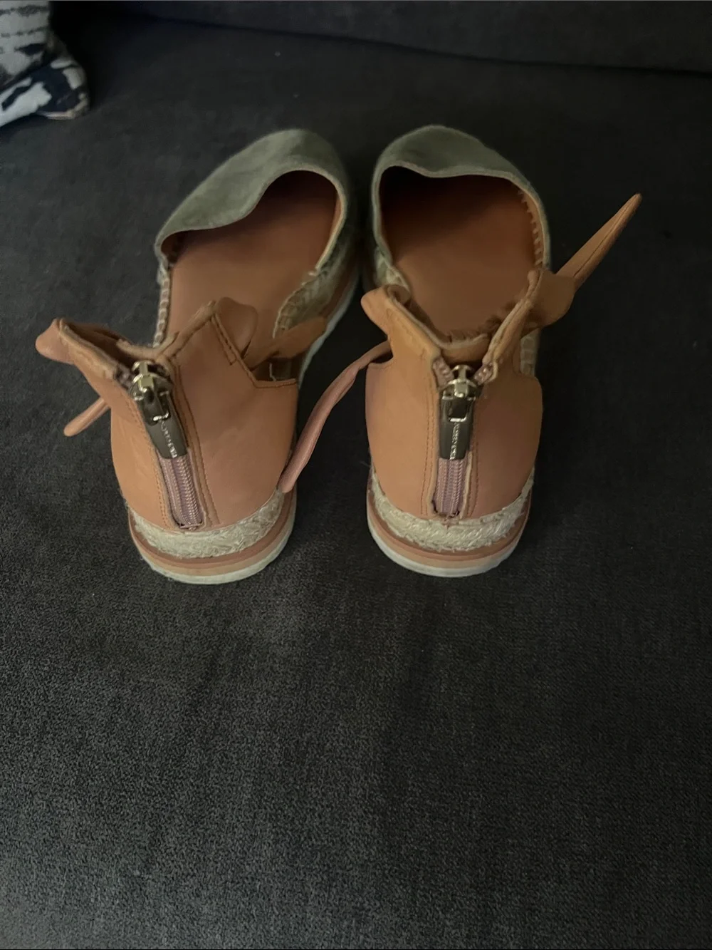 Vince Camino  Olive Suede Espadrille Sandals with Tan Ankle Wrap